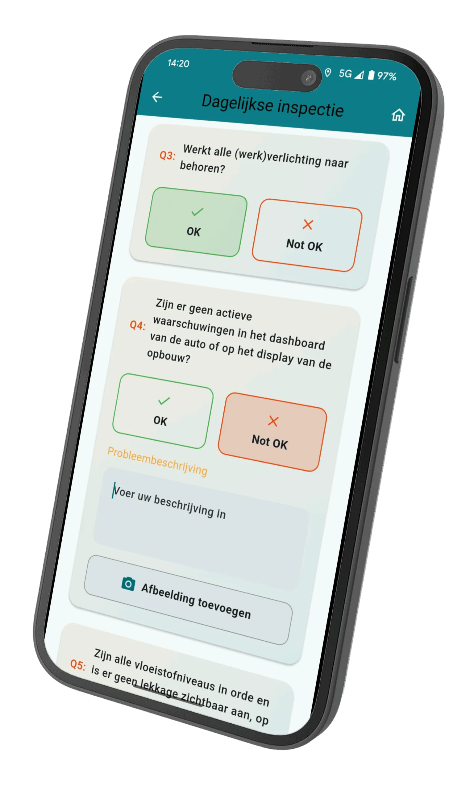 Dagelijkse inspectie via de App on the Road chauffeurs app
